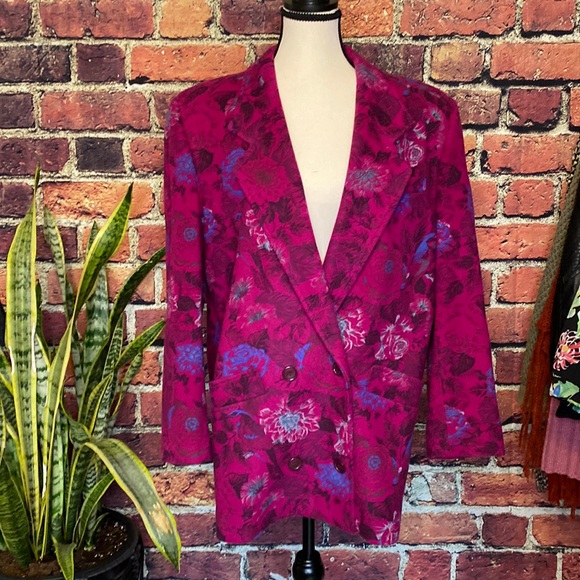 Louben Vintage Pink Floral Vibrant Blazer Size 10 - Picture 1 of 8
